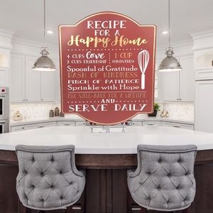 Graphic “Recipe For A Happy Home” Wall Art Plaque